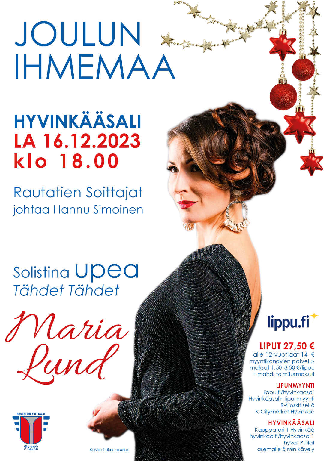 orkesterin joulukonsertti Hyvinkääsalissa, solistina Maria Lund
